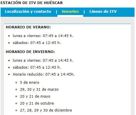 Horario ITV Huéscar, Granada